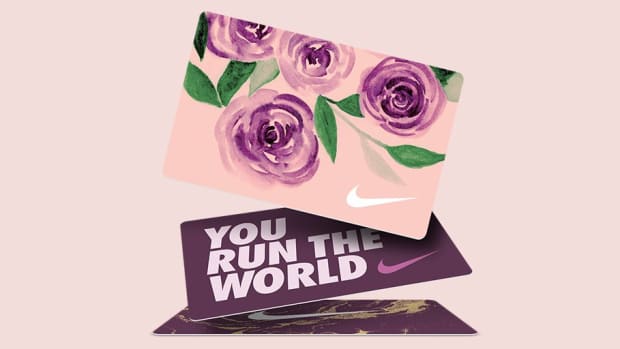 Purple and pink Nike gift cards.